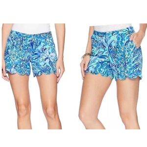 Lilly Pulitzer Magnolia Bennett Blue Sneak A Beak Scalloped Shorts 2